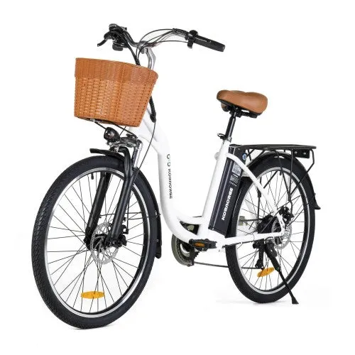 2025 KORNORGE C6 Electric Bike, 26" City Commuter E-Bike with 350W Motor, LED Headlight, Shimano 7-Speed, 3 Modes, 15.5 MPH Max Speed