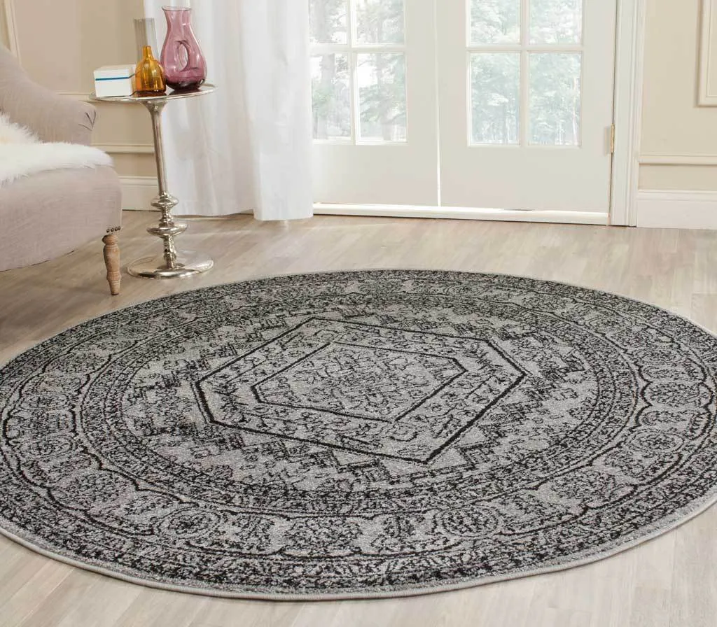 Adirondack Antique Silver/Black Round Rug