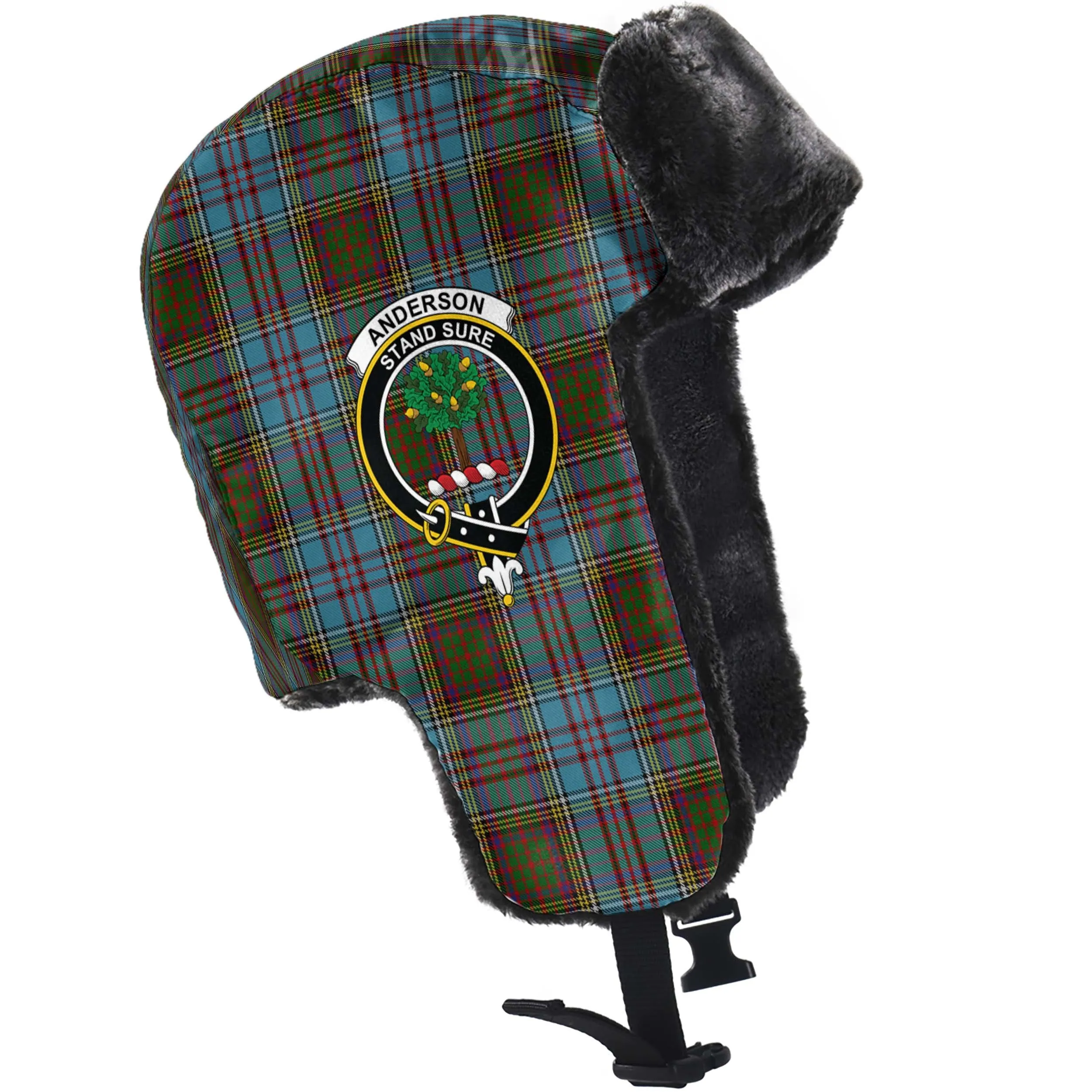 Anderson Tartan Winter Trapper Hat with Family Crest