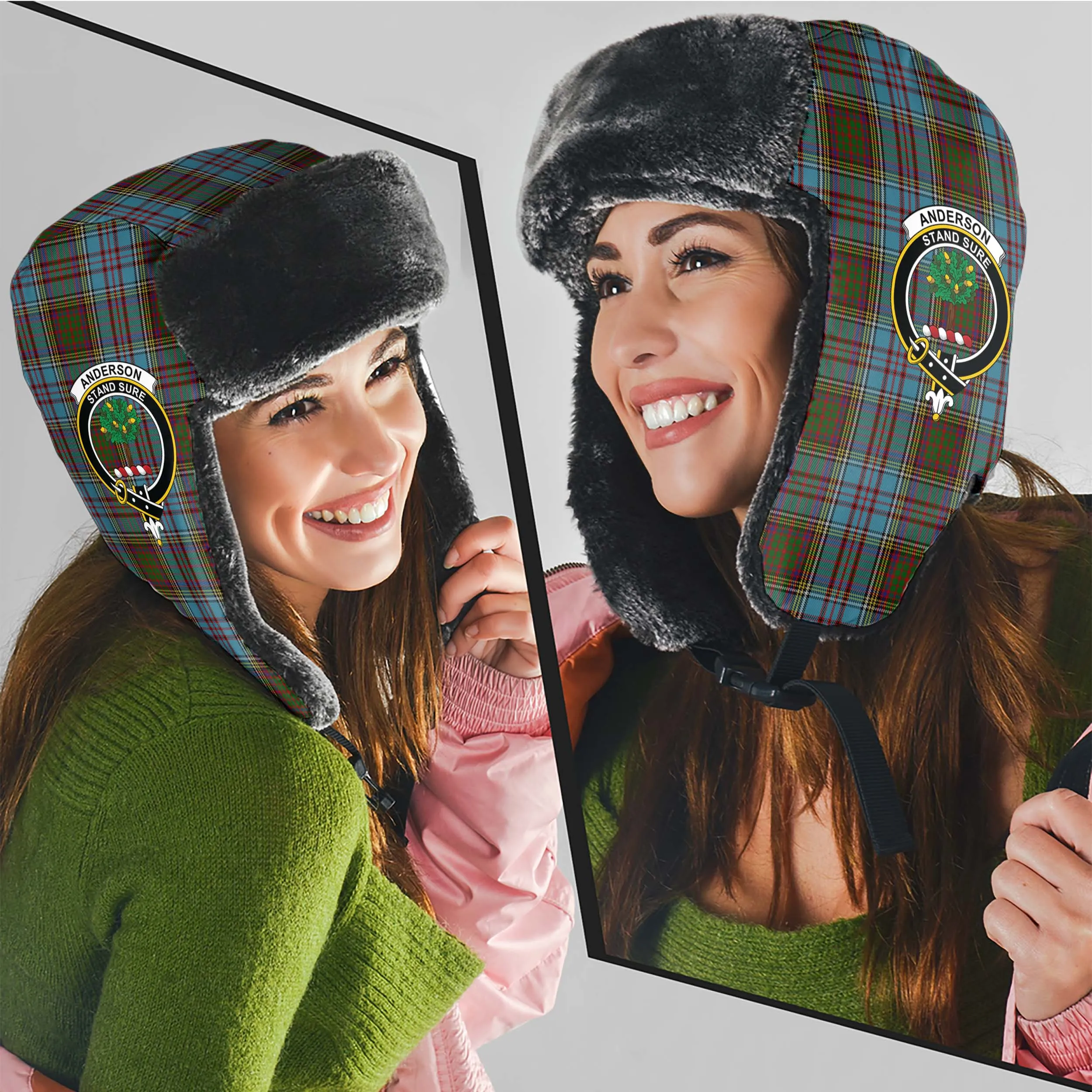 Anderson Tartan Winter Trapper Hat with Family Crest