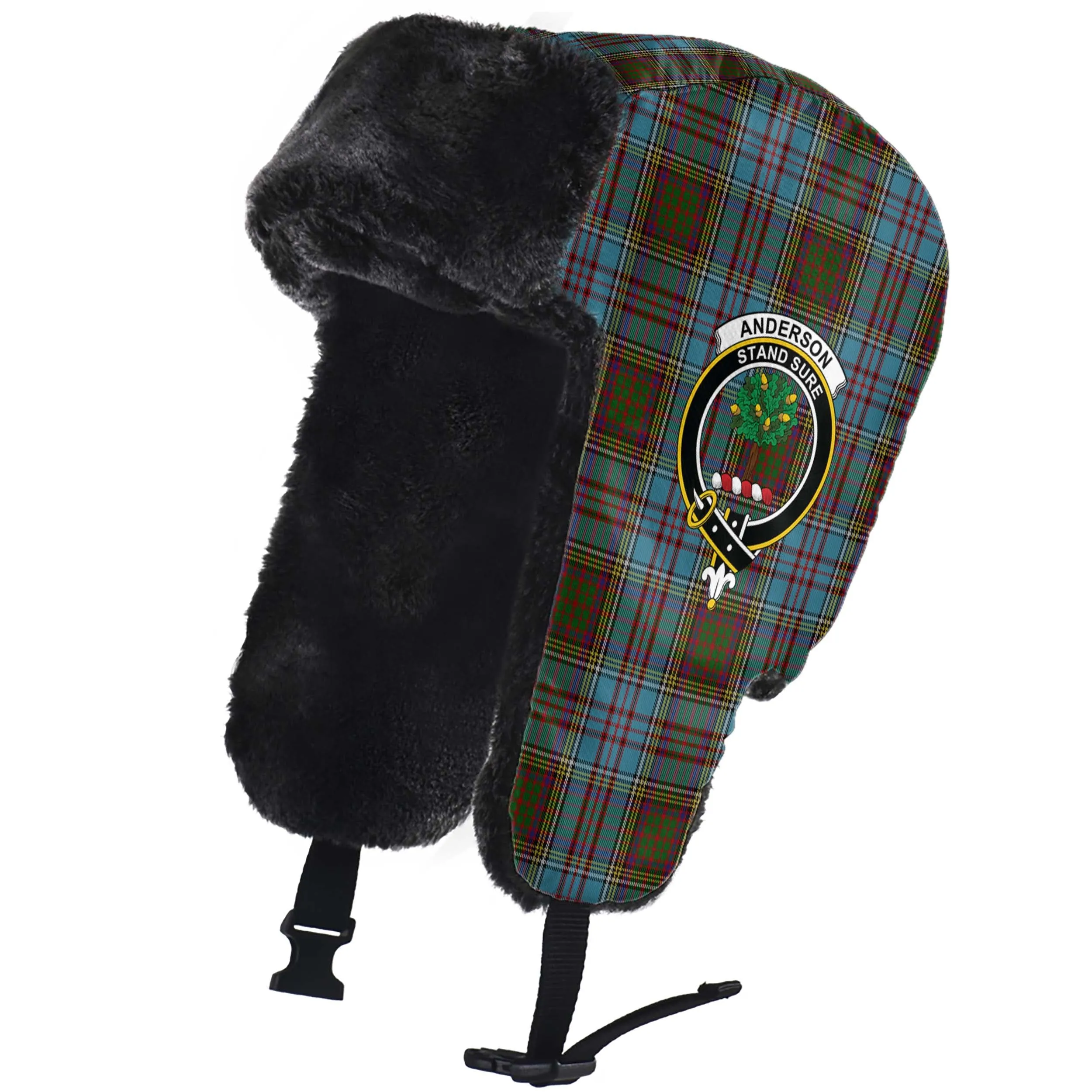 Anderson Tartan Winter Trapper Hat with Family Crest