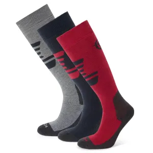 Bergenz 3 Pack Womens Ski Socks - Dark Indigo/Dark Pink/Light Grey Marl