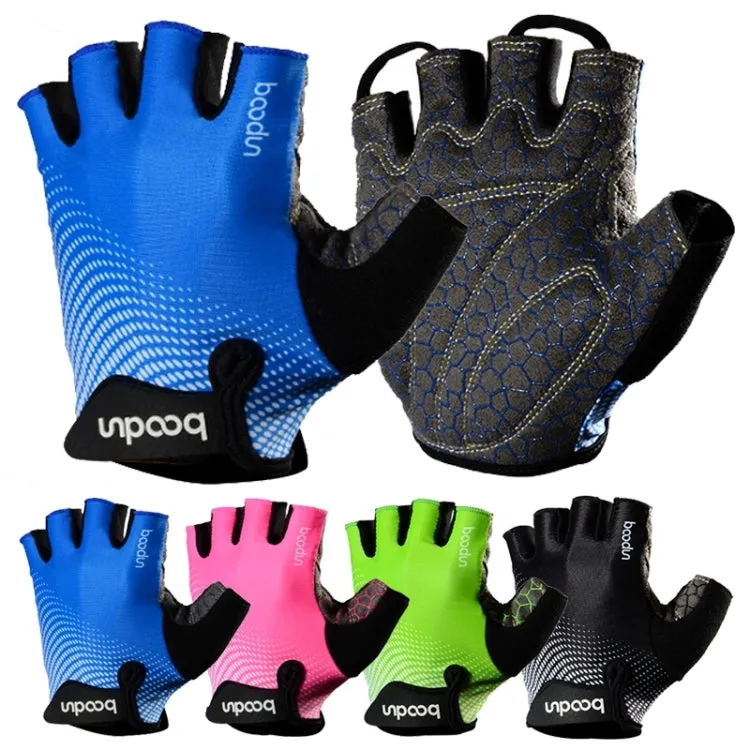 BOODUN 1096 Non-slip Wear-resistant Breathable Fitness Sports Silicone Gloves, Size:S(Blue)