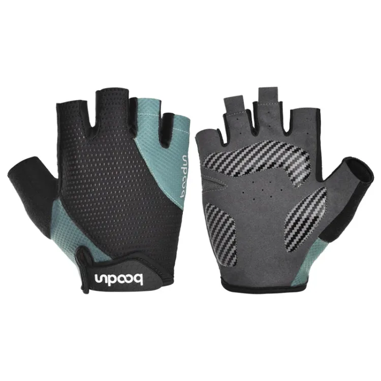 BOODUN 1408 4D Silicone Shock Absorbing Half Finger Breathable Bicycle Outdoor Riding Gloves, Size:M(Black and Blue)