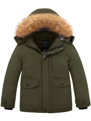 Boy's Waterproof Winter Coat Thicken Parka Jacket  Ski Jacket with Fur Hood