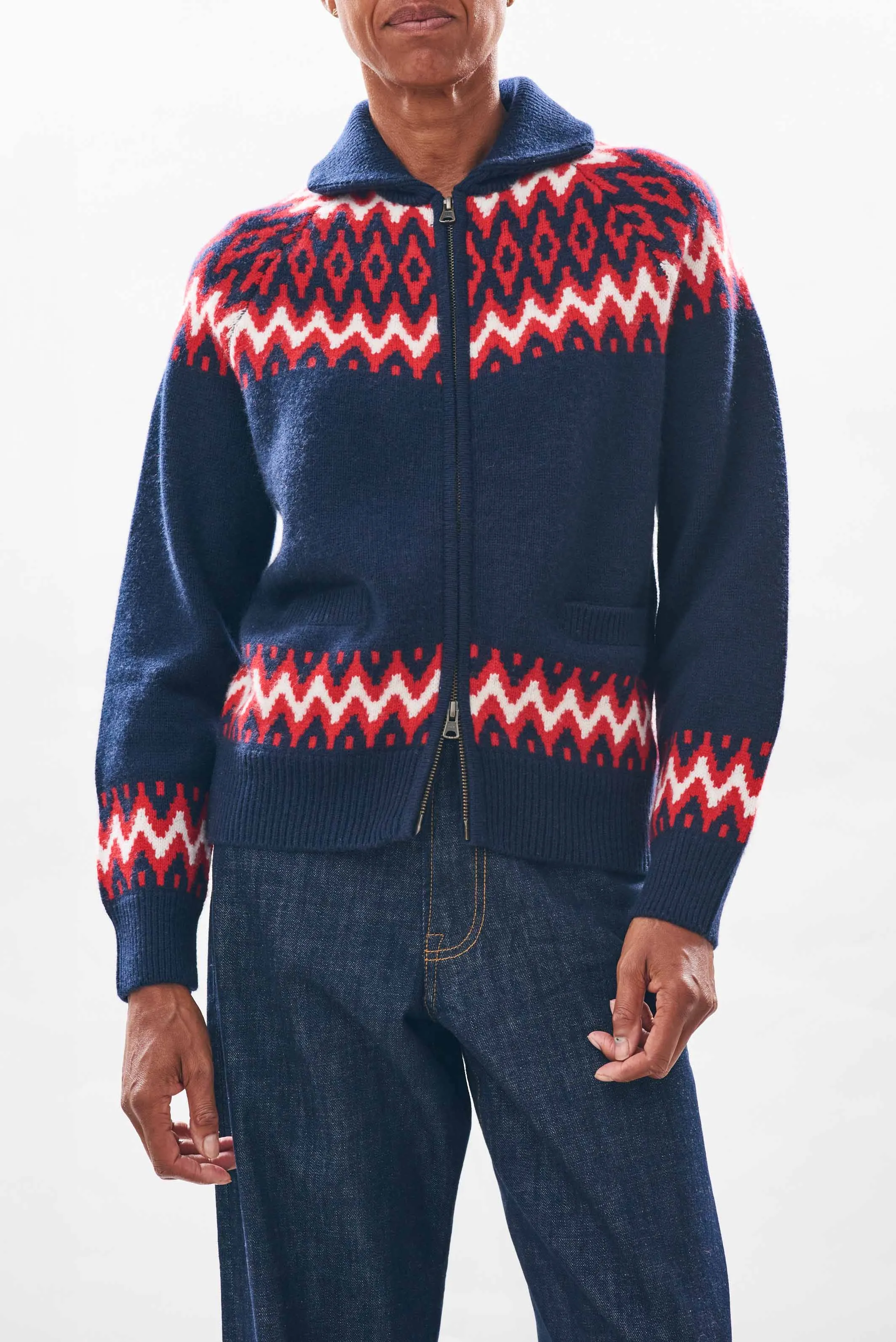 Cashmere Wool Ski Zip Up in Navy