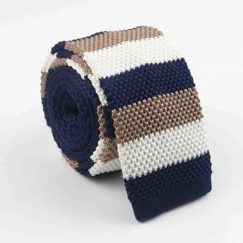 Classy Men Blue White Beige Square Knit Tie