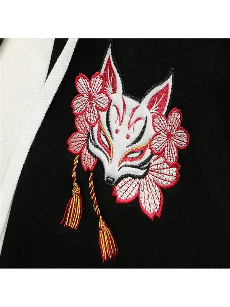 Harajuku Contrast Cartoon Embroidery Casual Fleece Pullover Hoodies Sweatshirt Women Winter Long Sleeve Korean Female Top