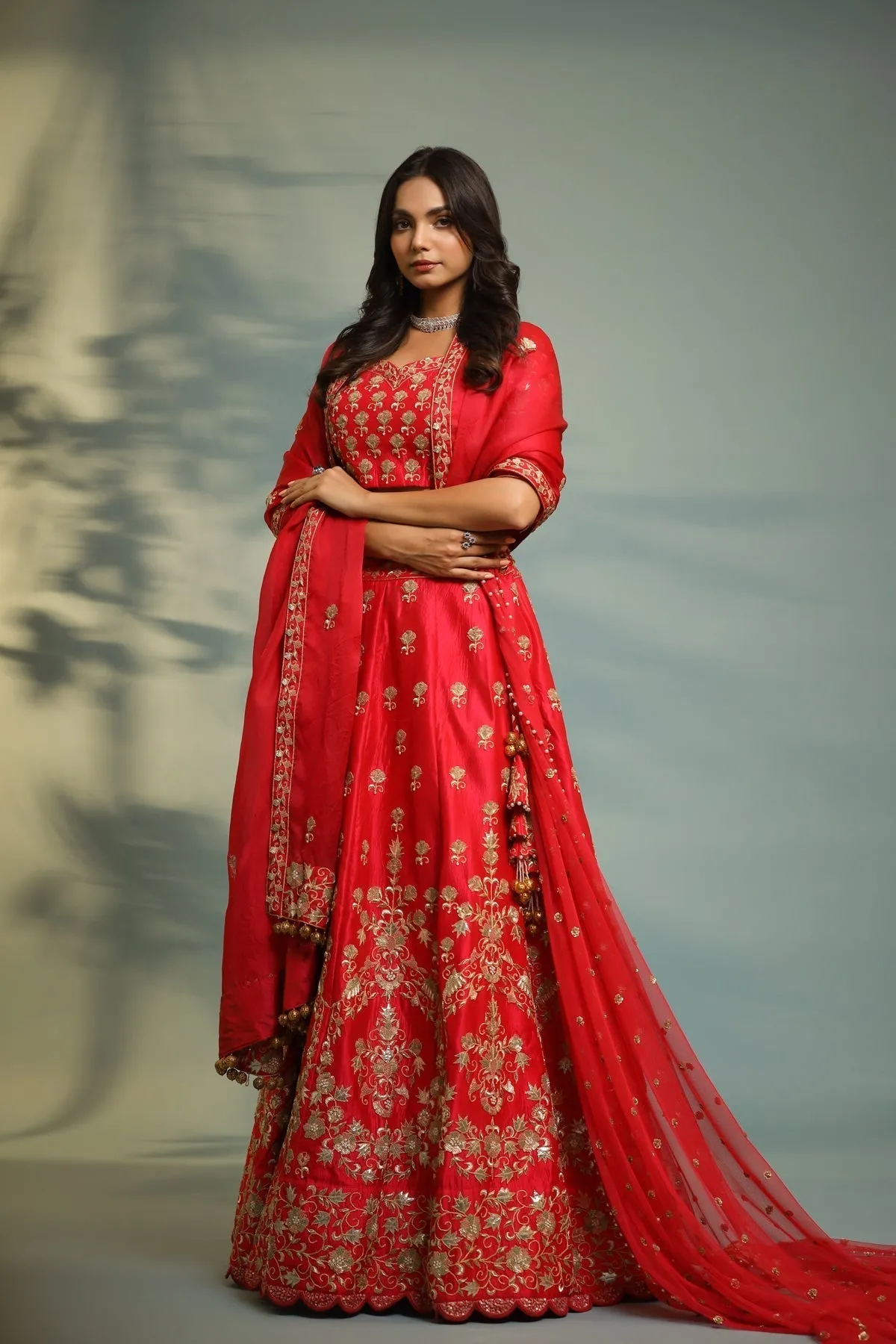 Haseena scarlet red bride to be lehenga set