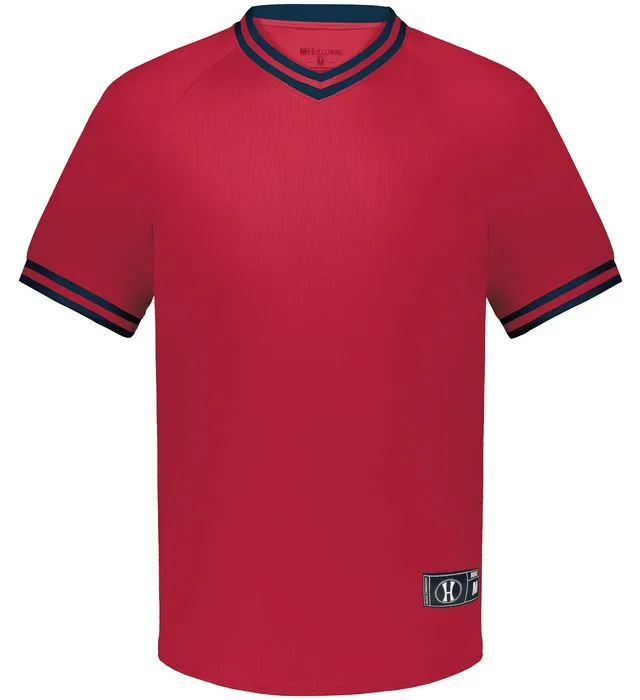 Holloway Scarlet Red/Navy Youth Retro V-Neck Baseball Jersey