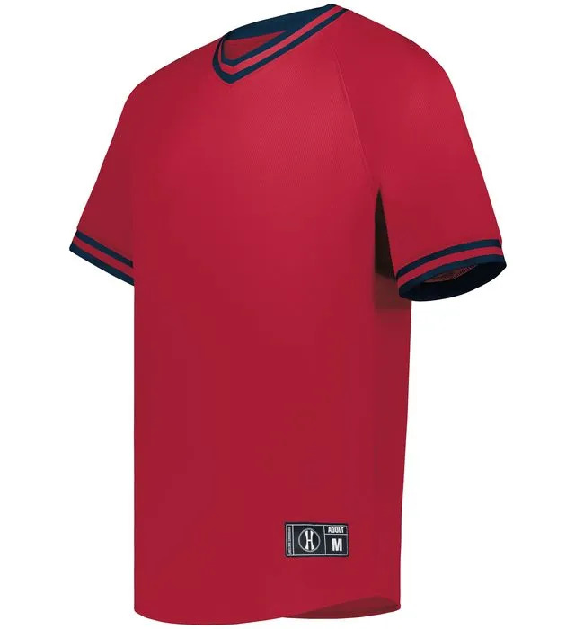 Holloway Scarlet Red/Navy Youth Retro V-Neck Baseball Jersey