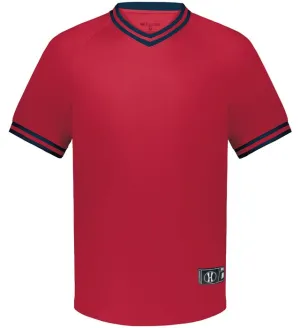 Holloway Scarlet Red/Navy Youth Retro V-Neck Baseball Jersey