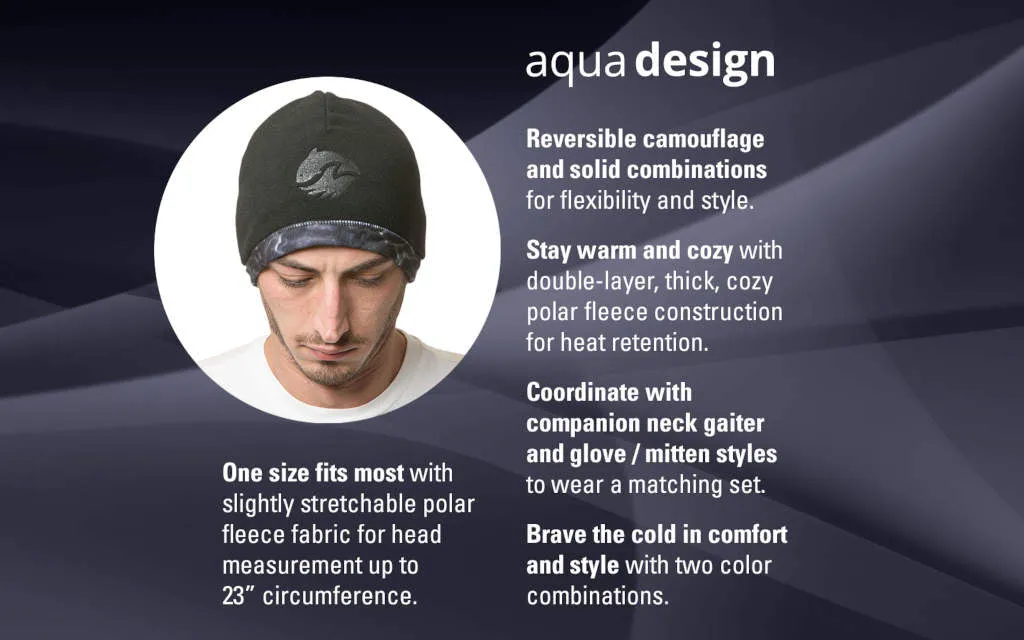 Mens Reversible Polar Fleece Beanie Winter Hat | Aqua Design