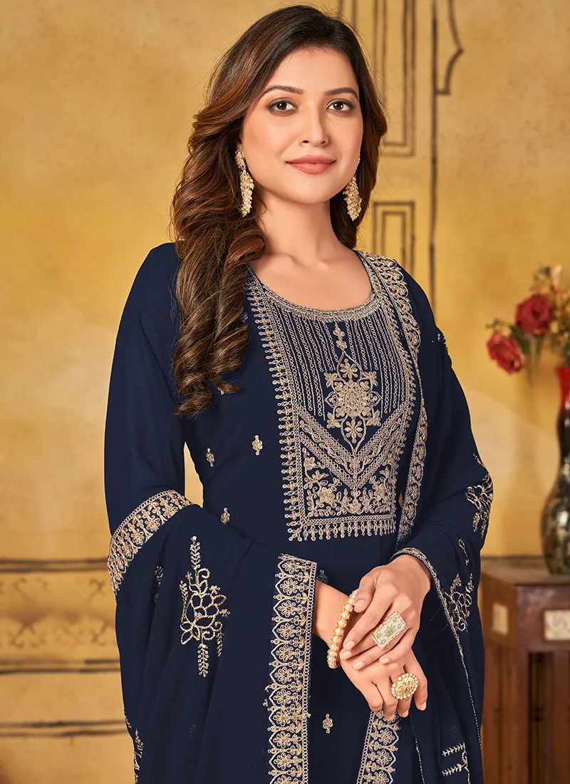 Navy Blue Sequence Embroidery Pakistani Pant Suit