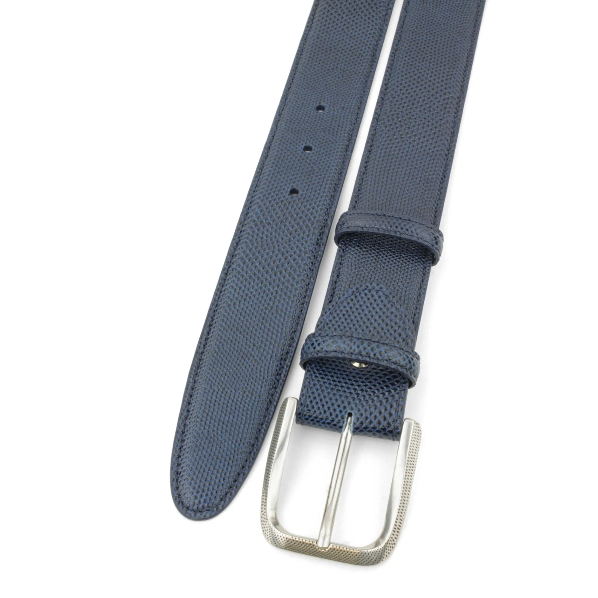 Navy Blue Tone Carung Texture Dimple Prong Belt