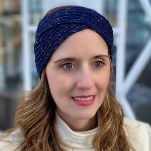 Navy Winter Headband Warm Headband in Organic Cotton Lurex Sustainable