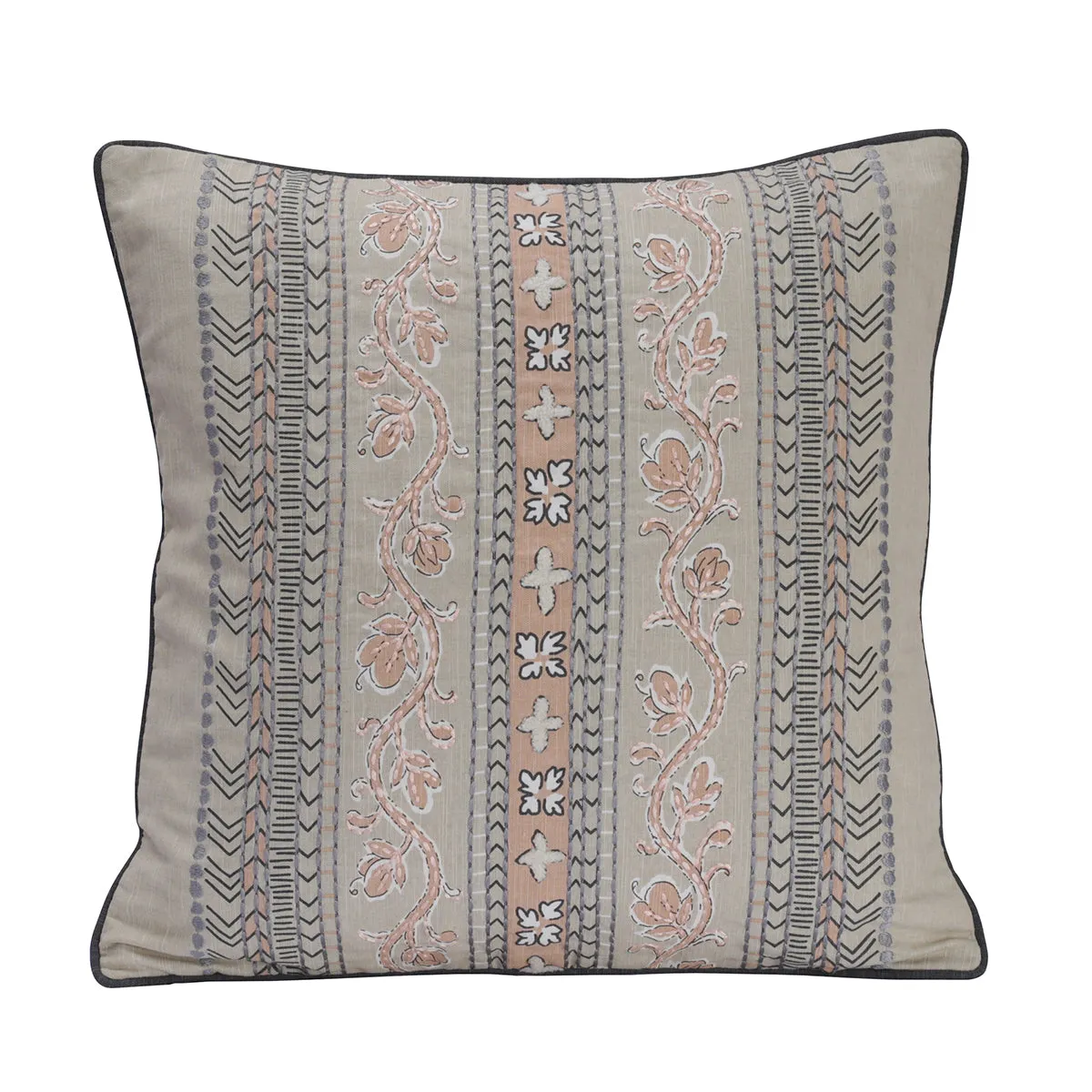 Nostalgic Attire Figure Outline Peach Printed & Embroidered Cushion Cover