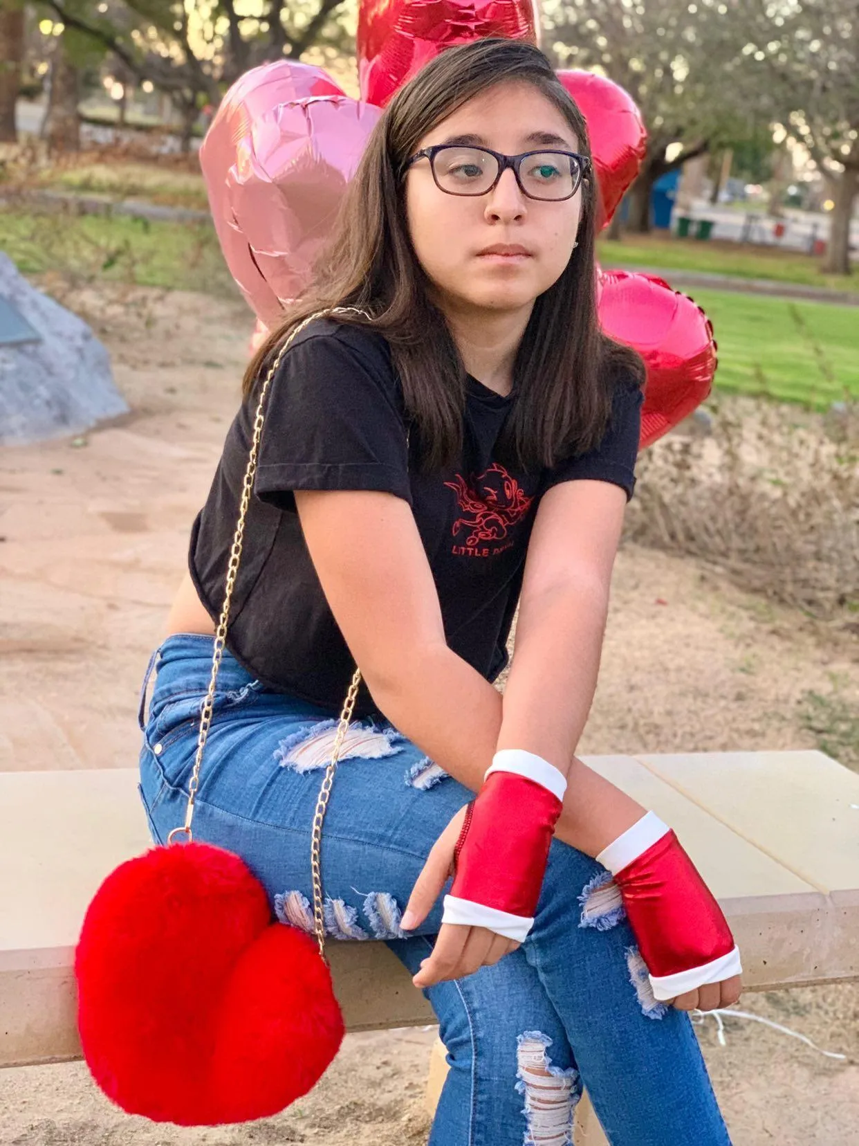 Red and White Rockstar Fingerless Gloves