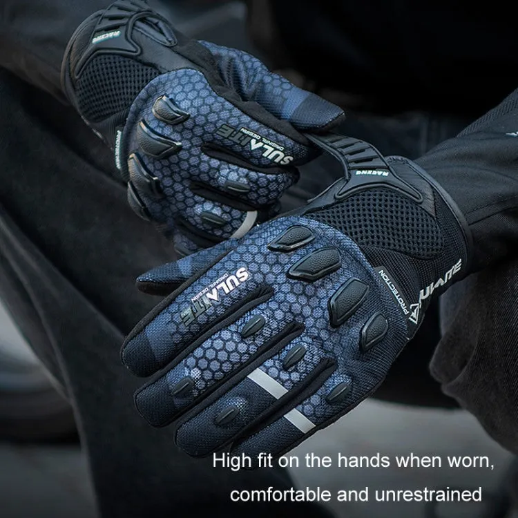 SULAITE Motorcycle Anti-fall Touch Screen Breathable Mesh Cycling Gloves, Size: XXL(Black Blue)