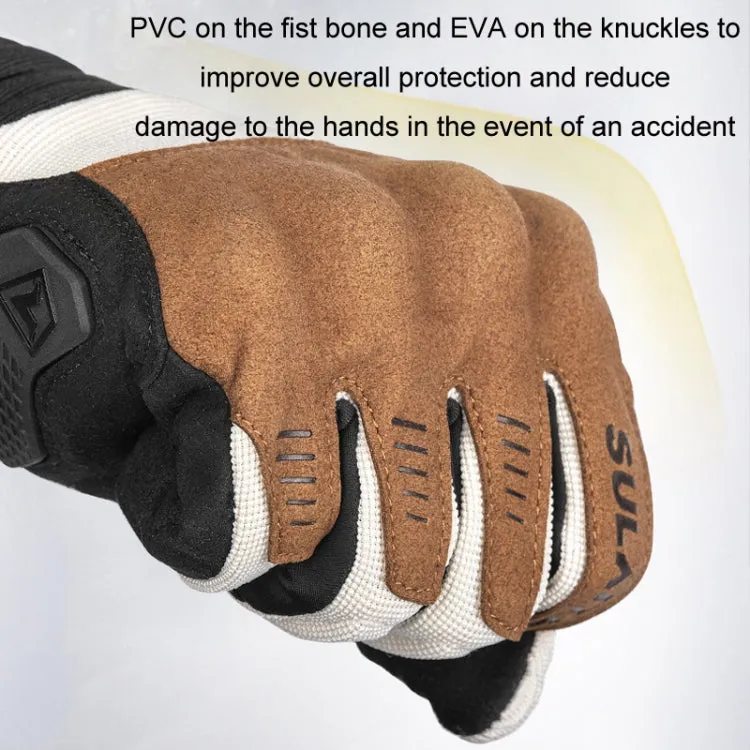 SULAITE Motorcycle Riding Breathable Conductive Touch Screen Full Finger Gloves, Size: L(Khaki)