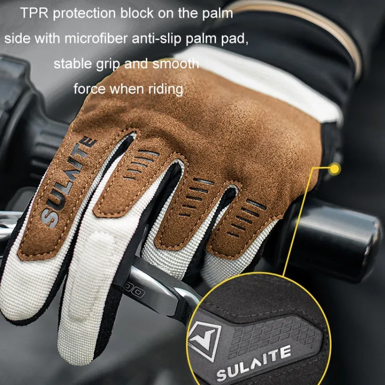 SULAITE Motorcycle Riding Breathable Conductive Touch Screen Full Finger Gloves, Size: M(Gray)