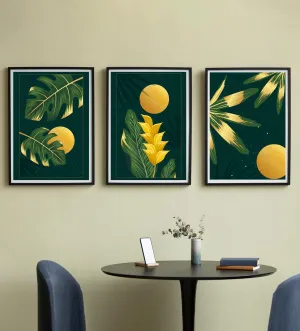 Tropical Sunset: Trio of Abstract Botanical Art