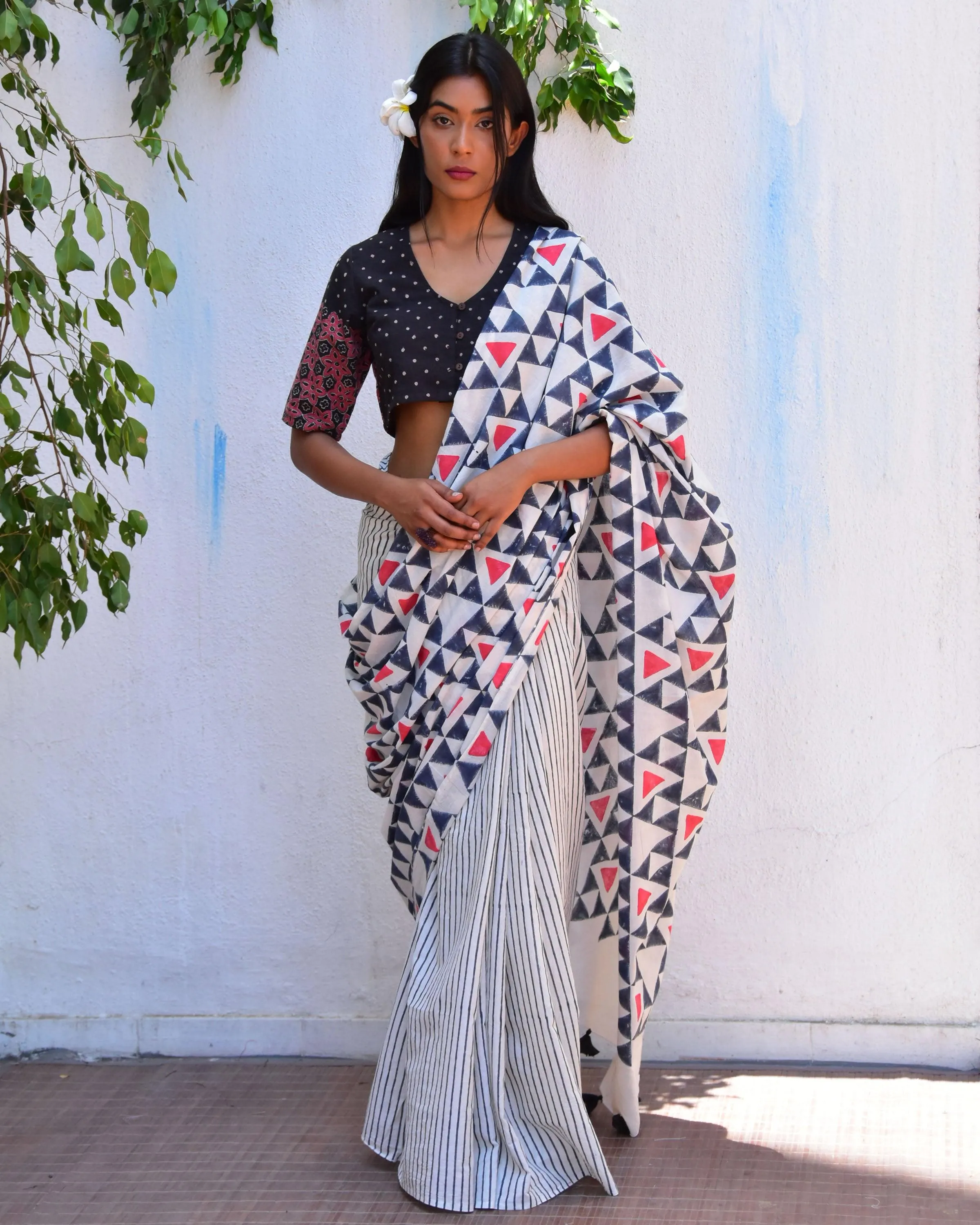 Twilight Sparkle Handblockprinted Mulmul Cotton Saree - Vnmn