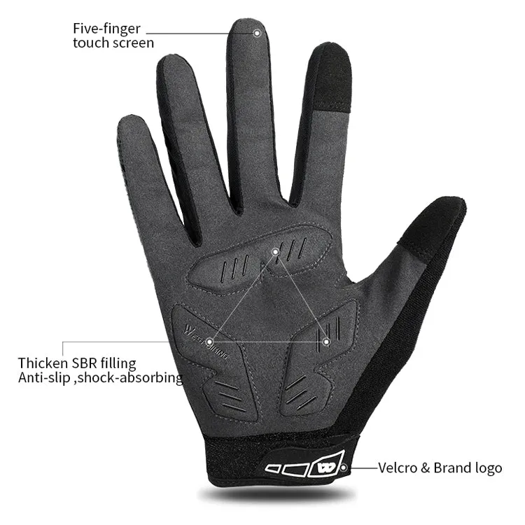 WEST BIKING YP0211207 Riding Full Finger Gloves Road Bike Mountain Bike Locomotive Shock Absorber Gloves, Size: XL(Black)