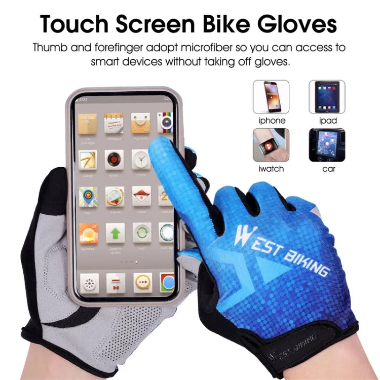 WEST BIKING YP0211216 Riding Gloves Bike Shock Absorption Touch Screen Full Finger Glove, Size: M(Blue)