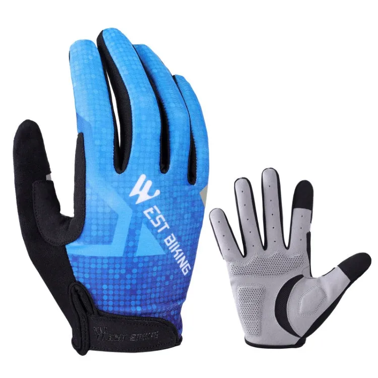 WEST BIKING YP0211216 Riding Gloves Bike Shock Absorption Touch Screen Full Finger Glove, Size: M(Blue)