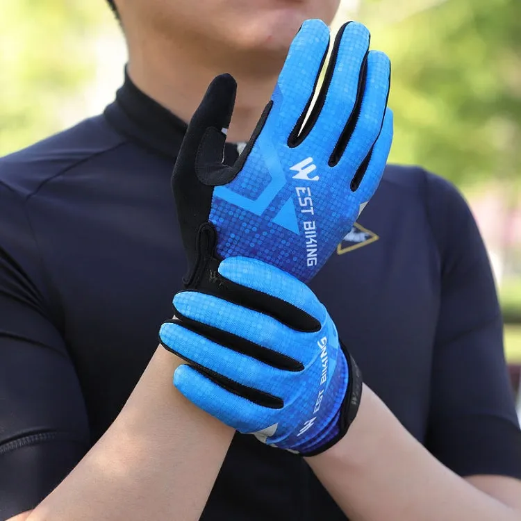 WEST BIKING YP0211216 Riding Gloves Bike Shock Absorption Touch Screen Full Finger Glove, Size: M(Blue)