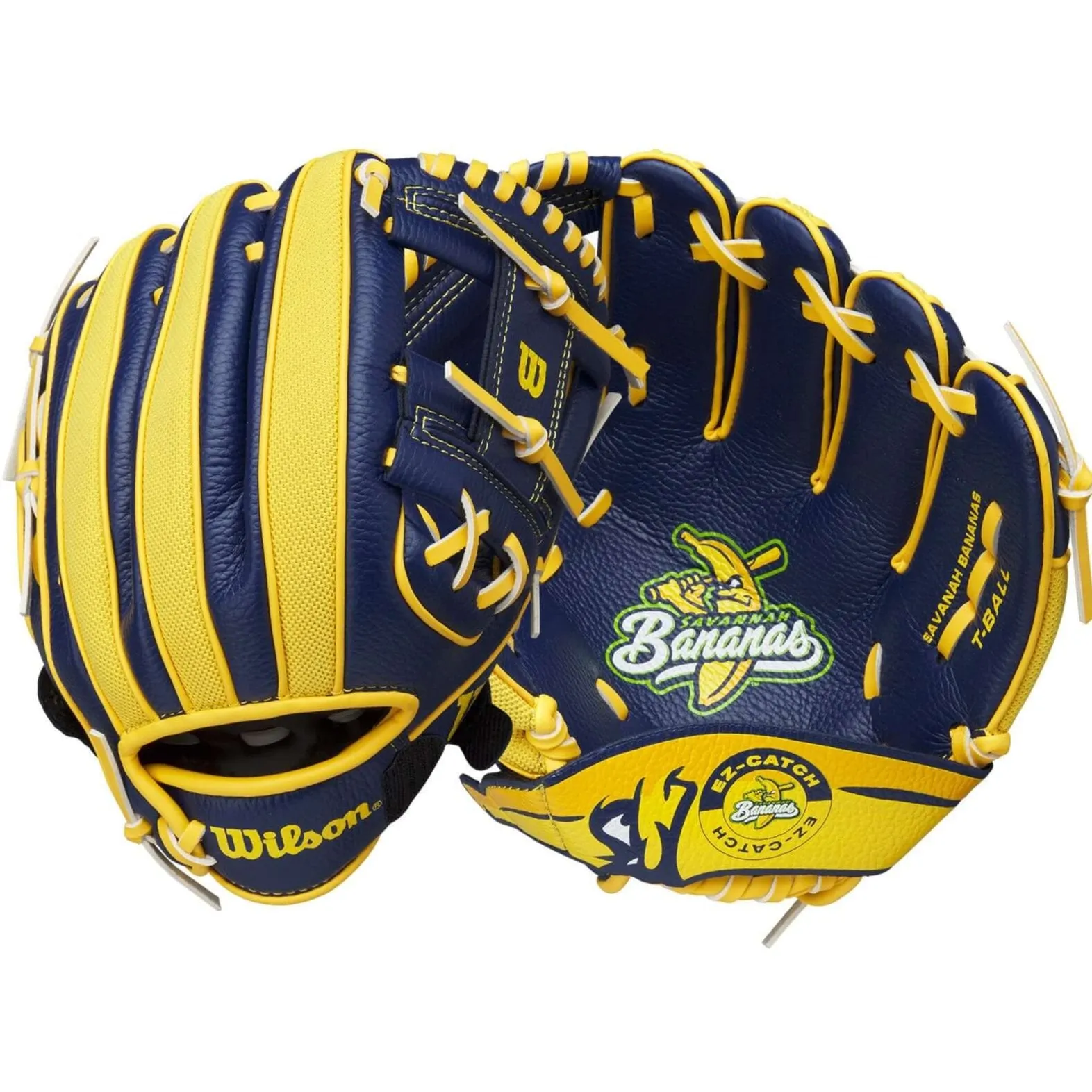 Wilson 2024 A200 EZ Savannah Bananas T-Ball Glove Nav/Ye/Green 10"