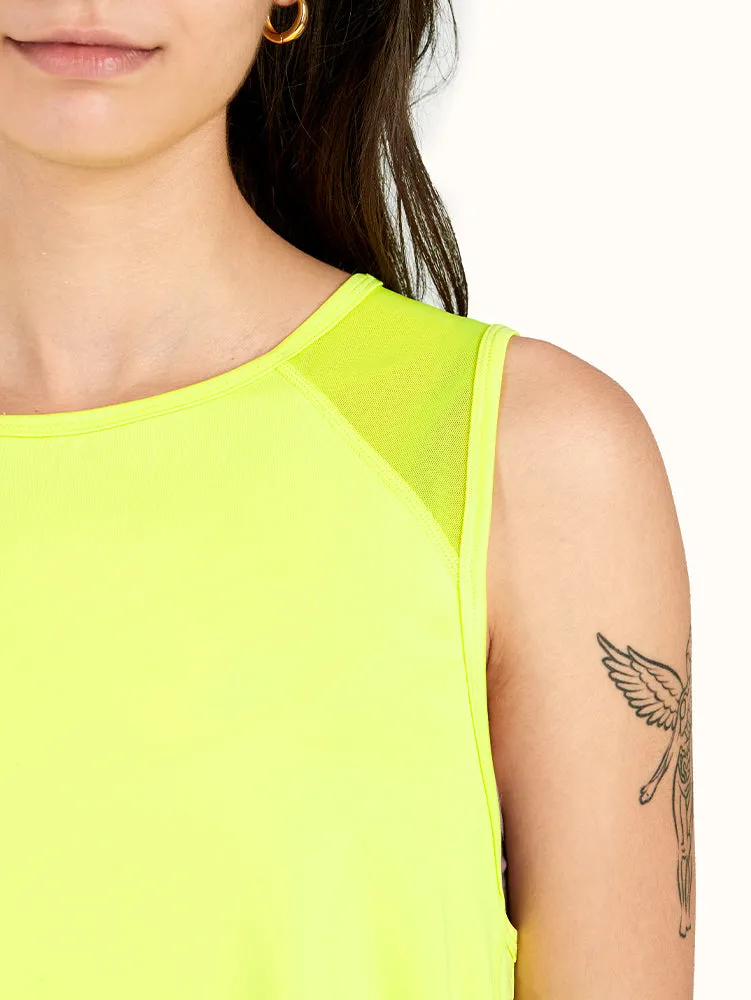 Women's High-Low Tank with Mesh Insert Yellow