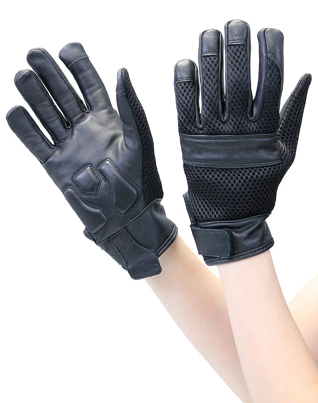 Women's Leather & Mesh Vented Motorcycle Gloves w/Gel #GC8405MVK ()