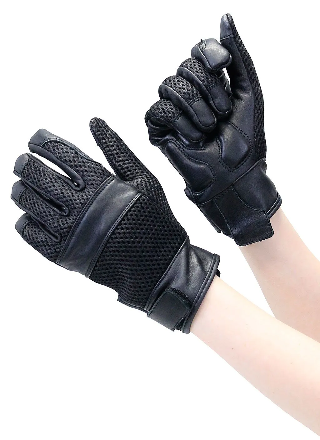 Women's Leather & Mesh Vented Motorcycle Gloves w/Gel #GC8405MVK ()