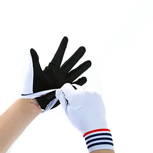 YKYW MTB Road Cycling Touch Screen Full Finger Gel Gloves Lycra Fabric Antiskid Rubber Wear-resistant Shockproof White