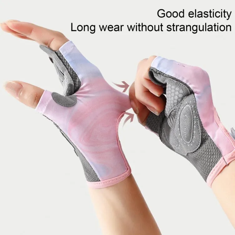 Yoga Sports Gloves Non-slip Shock-absorbing Half-finger Anti-cocoon Gloves, Size: M(Streamer Pink)