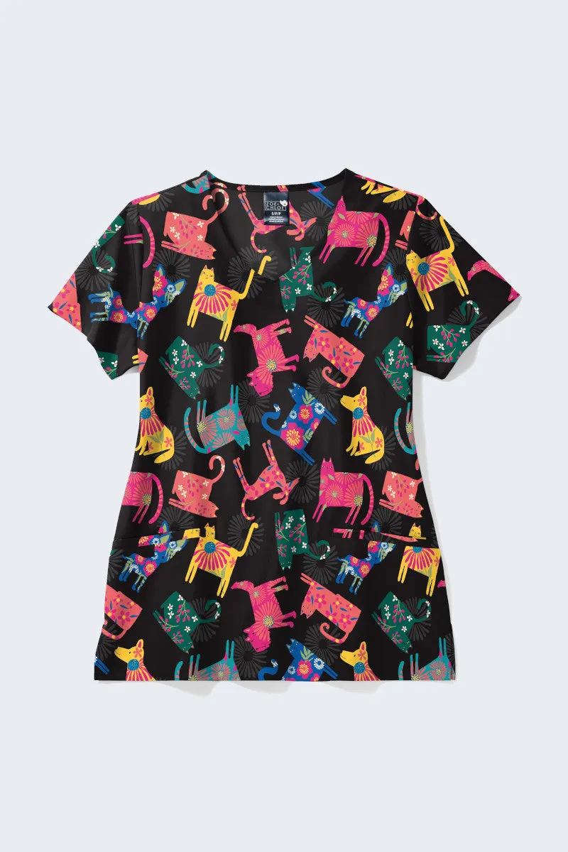 Z18213 Pawsitive Vibes Women's Print Scrub Top